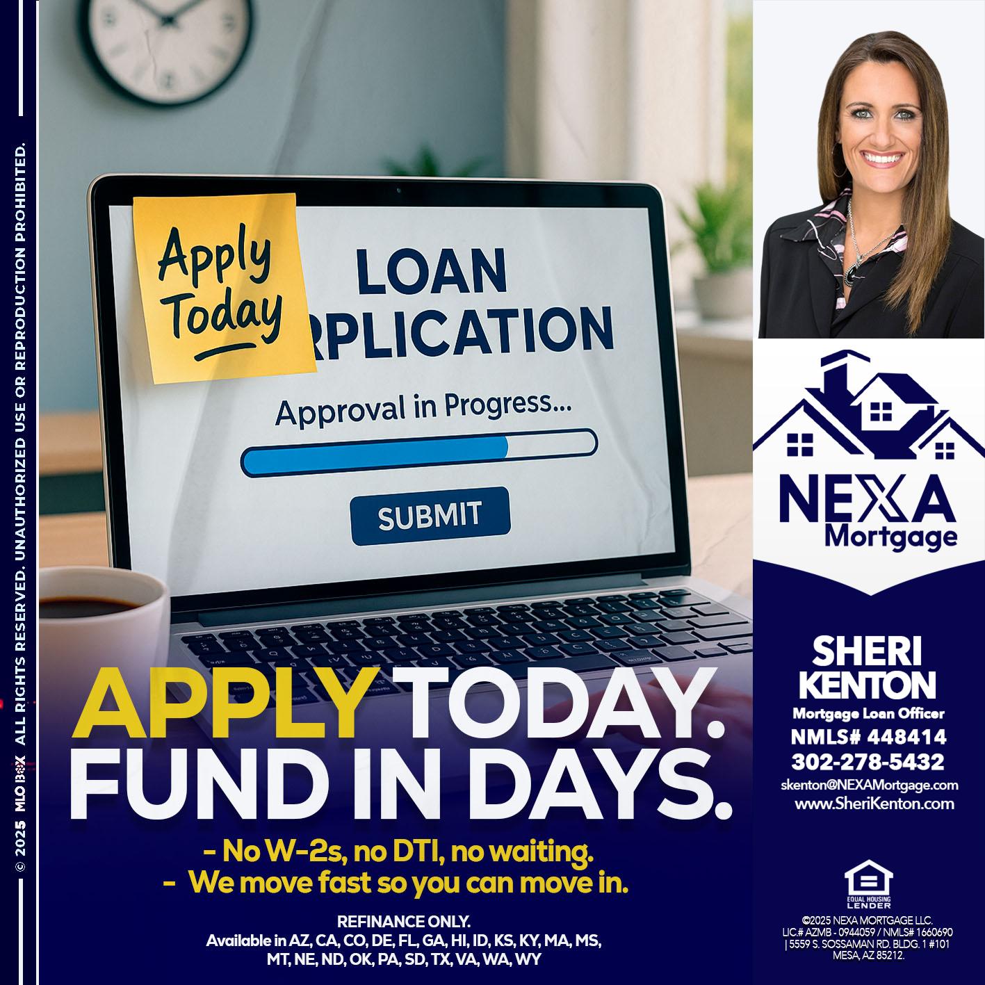 APPLY TODAY - Sheri Kenton -Mortgage Loan Officer