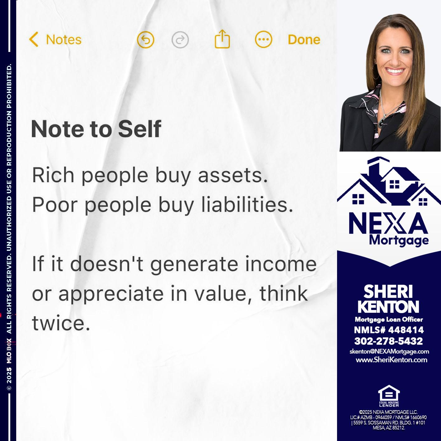 NOTE TO SELF - Sheri Kenton -Mortgage Loan Officer