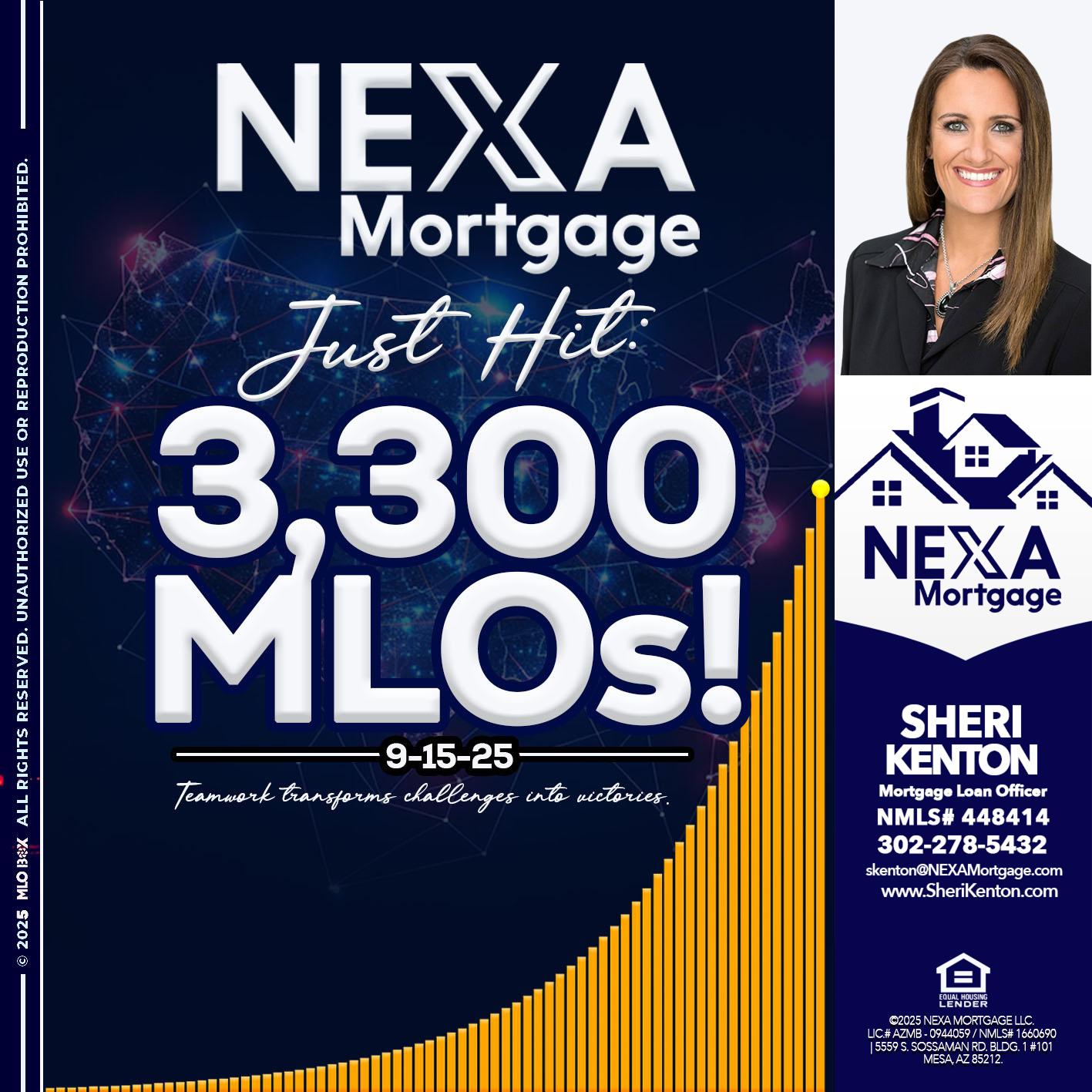 NEXA JUST HIT 3300 MLOS - Sheri Kenton -Mortgage Loan Officer