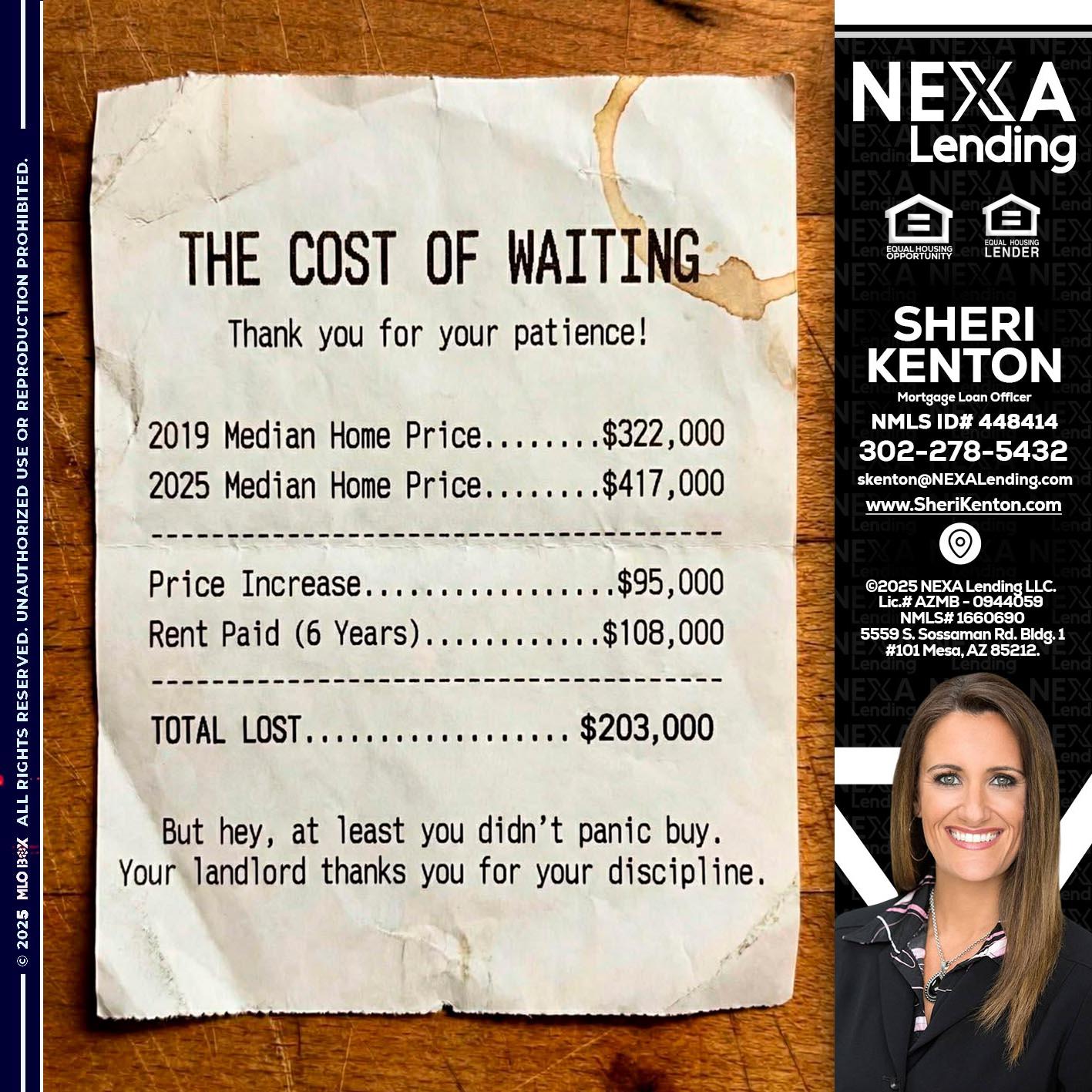 THE COST OF WAITING - Sheri Kenton -Mortgage Loan Officer